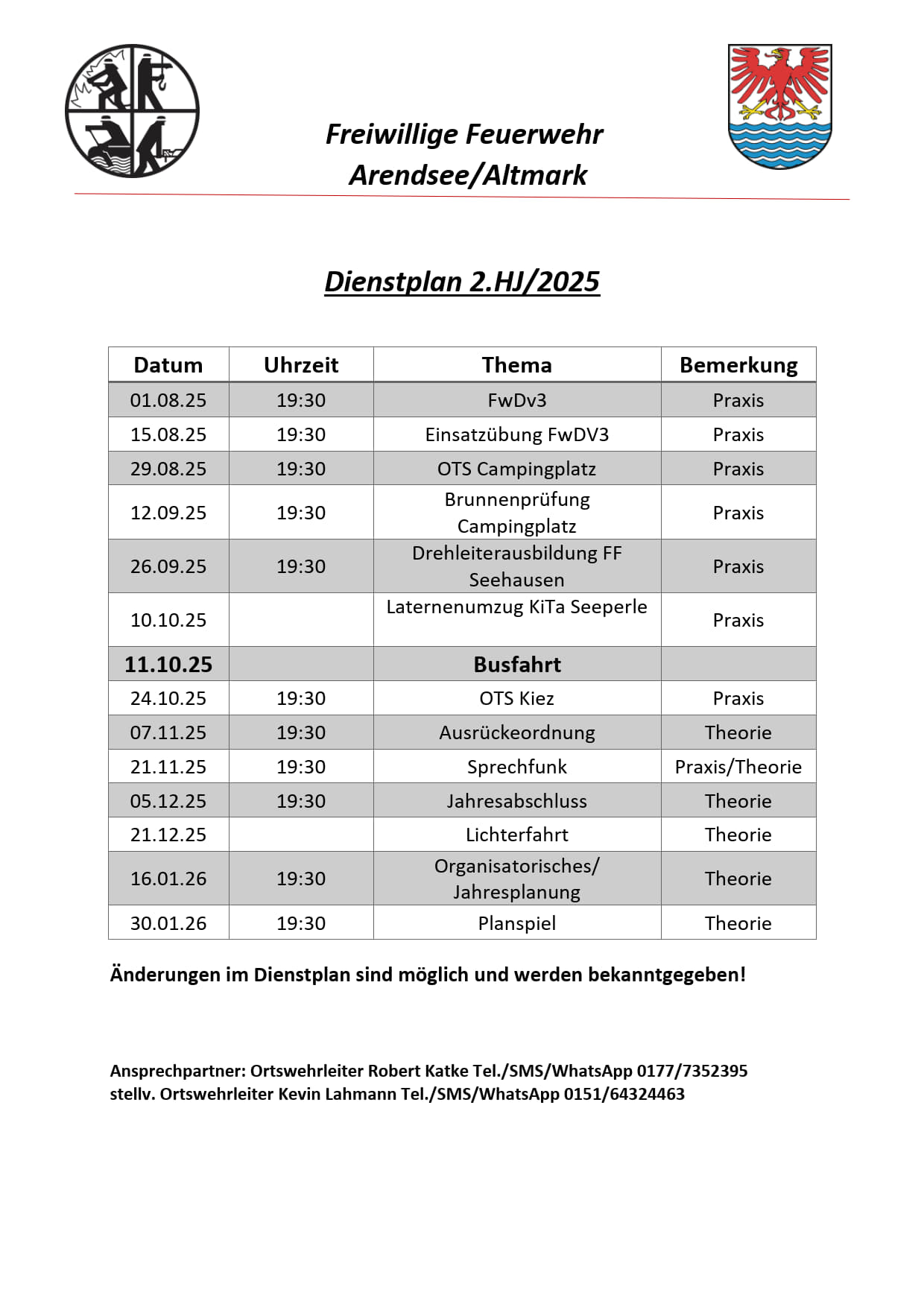 Dienstplan 2 2025